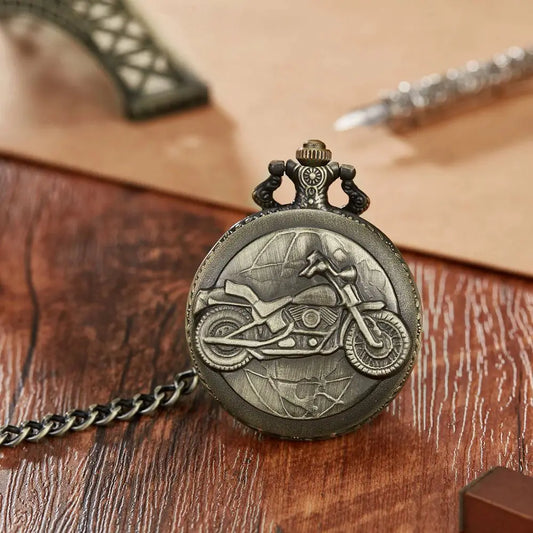 New Bronze Dial Motorcycle Motorbike MOTO mechanical Pocket Watch Chain Carved Steampunk Chain Pocket Fob Watch Clock Gifts 2023