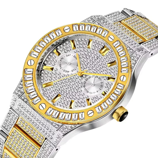 Square Diamond Brand Luxury Men Stainless Steel Watch Men Waterproof Hip Hop Men's Watches