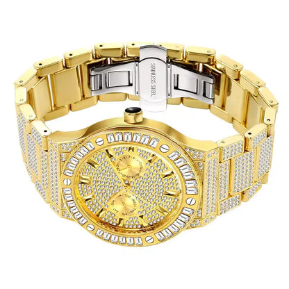 Square Diamond Brand Luxury Men Stainless Steel Watch Men Waterproof Hip Hop Men's Watches