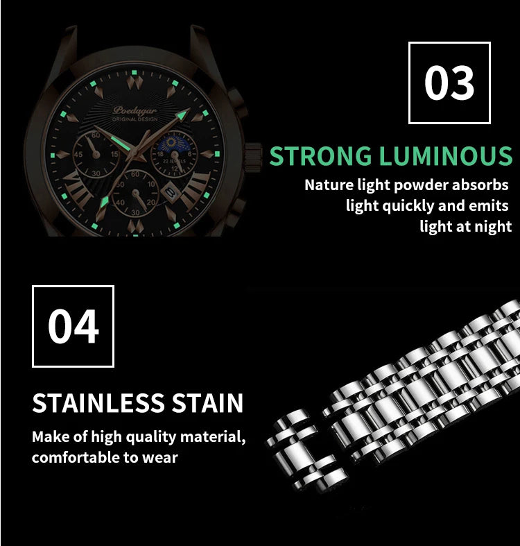 POEDAGAR Fashion Date Quartz Men Watches Top Brand Luxury Male Clock Sport Mens Wristwatch Fashion Waterproof Luminous Man Watch