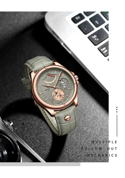 POEDAGAR Sports Men Watch 2022 New Fashion Big Dial Wristwatch Luxury Waterproof Calendar Quartz Leather Men's Watch