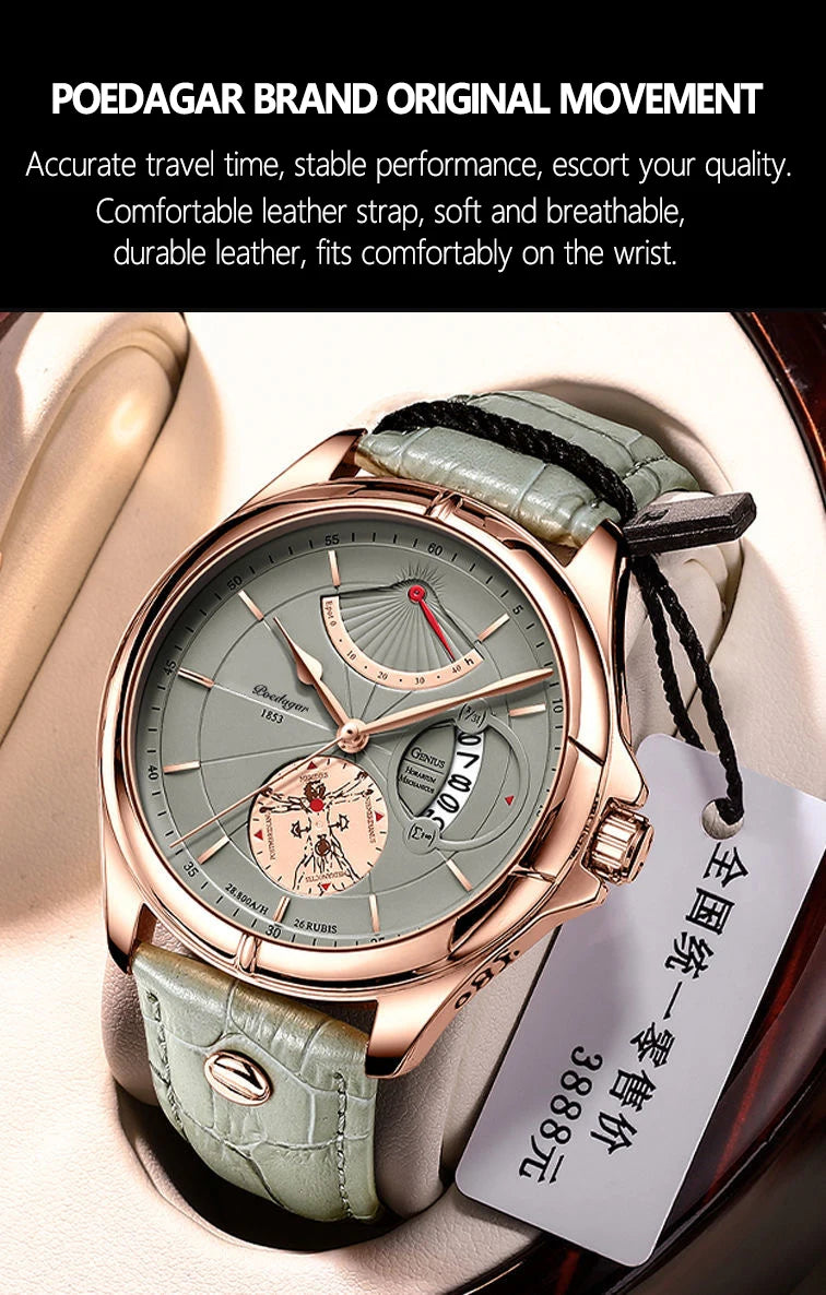 POEDAGAR Sports Men Watch 2022 New Fashion Big Dial Wristwatch Luxury Waterproof Calendar Quartz Leather Men's Watch