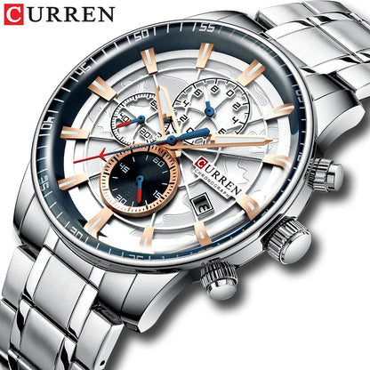 Mens Watches CURREN New Fashion Stainless Steel Top Brand Luxury Casual Chronograph Quartz Wristwatch for Male