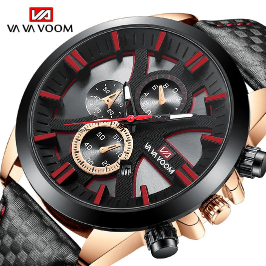 VA VA VOOM Mens Quartz Watches Business Wristwatch Waterproof Fashion Clock‘s For Man Sports Luxury Watch Leather Bands Relógio