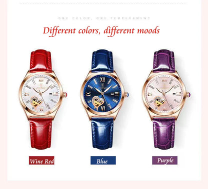 POEDAGAR Watch Women Diamond Waterproof Luminous Ladies Leather Watches Fashion Hollow Top Luxury Rose Gold Quartz Wristwatch