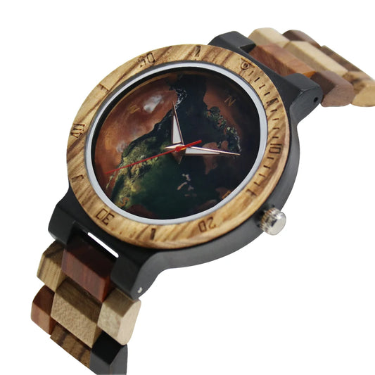 Starry Sky Dial Planet Design Adjustable Mixed Color Wood Band Man Clock Protect Environment Awe of Nature Quartz Retro Watches