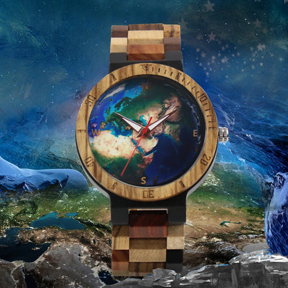 Starry Sky Dial Planet Design Adjustable Mixed Color Wood Band Man Clock Protect Environment Awe of Nature Quartz Retro Watches