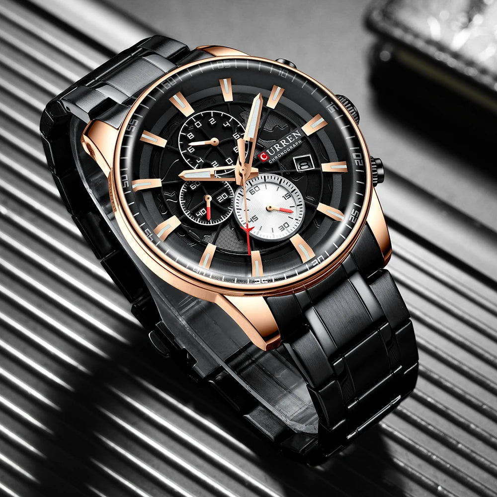 Mens Watches CURREN New Fashion Stainless Steel Top Brand Luxury Casual Chronograph Quartz Wristwatch for Male