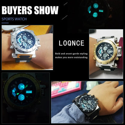 LOQNCE S8022 New Men's Watch Quartz Electronic Dual Movement Alarm Clock Calendar Week Multifunctional Men's Waterproof Watches