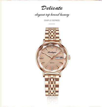 POEDAGAR Watch Women New Fashion Luxury Stainless Steel Wristwatch Bracelet Simple Rose Gold Waterproof Luminous Ladies Watches