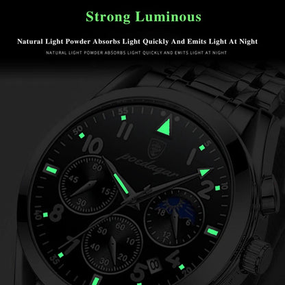 POEDAGAR Men Watches Stainless Steel Top Luxury Fashion Business Wristwatch Waterproof Luminous Quartz Watches Relogio Masculino