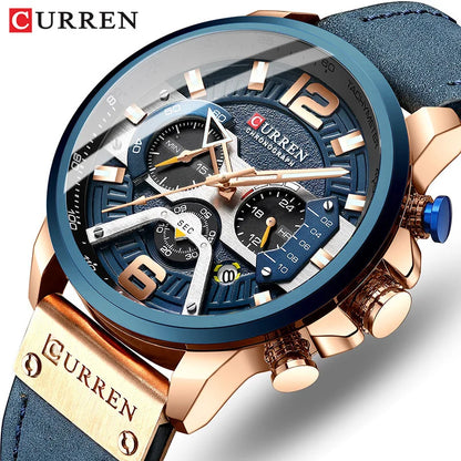 CURREN New Men's Casual Sports Chronograph Blue Top Brand Luxury Military Leather Watch Calendar Clock Relogio Masculino