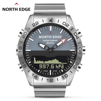 NORTH EDGE Mens Dive Watch Military Army Luxury Full Steel Smartwatch Compass Altimeter Barometer Digital Clock Waterproof 200m