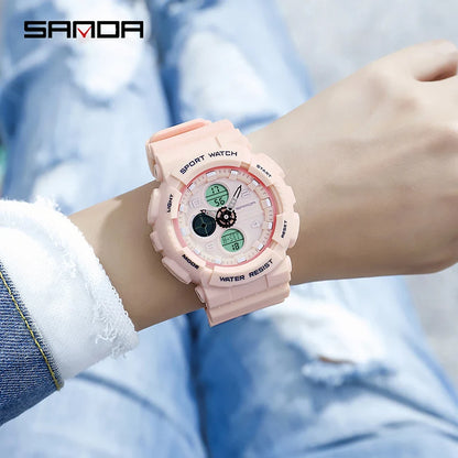 SANDA Nouvelle Montre De Sport Numérique De Luxe Pour Femmes Multifonction Montres Étanches Numériques Pour Dames Horloge Décontractée Relogio Feminino 6027