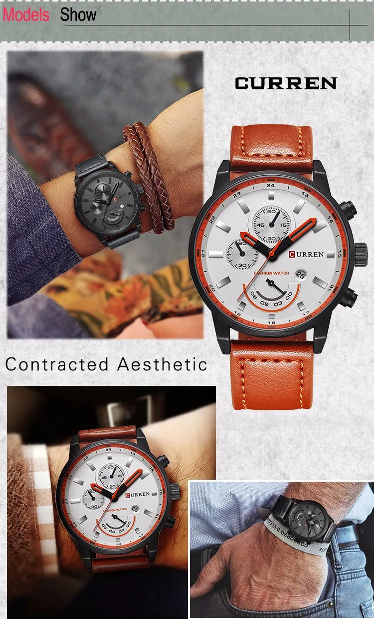 Watch For Men CURREN Top Luxury Brand Fashion Sport Quartz Business Wristwatch Quartz Genuine Leather Relogio Masculino