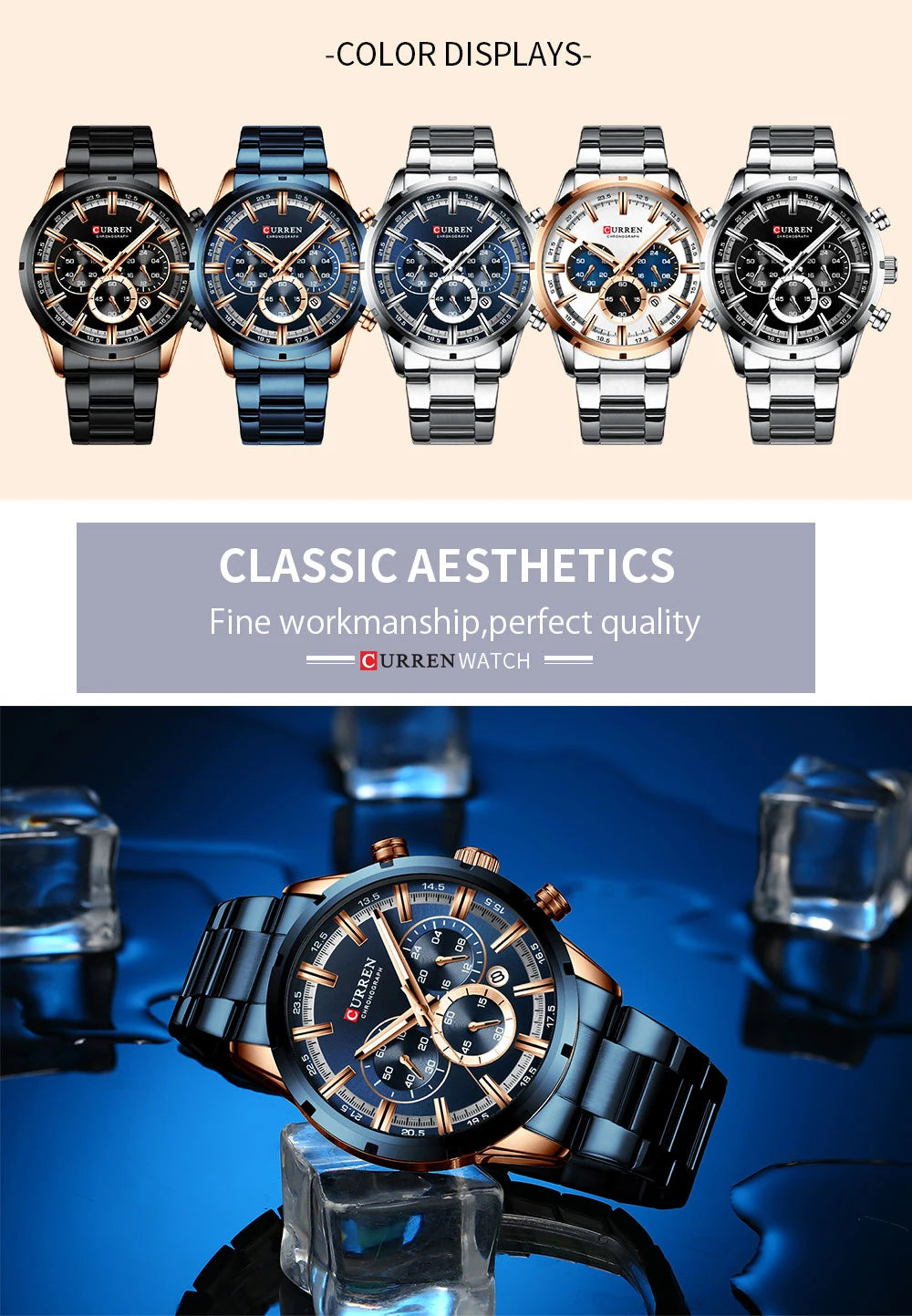 Relogio Masculino CURREN Hot Fashion Mens Watches Top Brand Luxury Wrist Watch Quartz Clock Watch Men Waterproof Chronograph