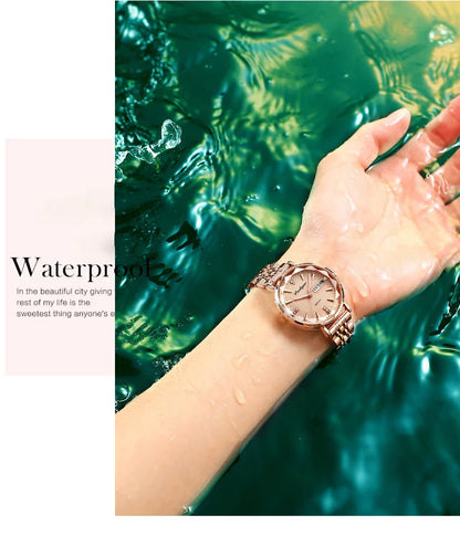 POEDAGAR Watch Women New Fashion Luxury Stainless Steel Wristwatch Bracelet Simple Rose Gold Waterproof Luminous Ladies Watches