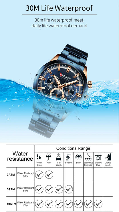 Relogio Masculino CURREN Hot Fashion Mens Watches Top Brand Luxury Wrist Watch Quartz Clock Watch Men Waterproof Chronograph