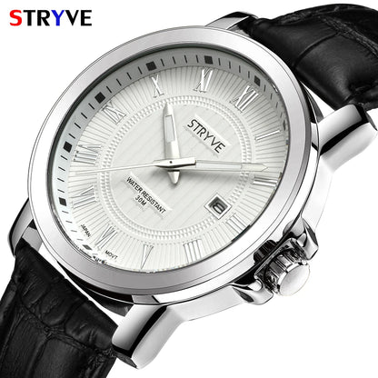 Montres à quartz pour hommes de marque originale de luxe Stryve Business Calendar en cuir véritable 30 m étanche montre femme 2018