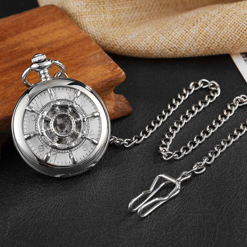 Boat Rudder Mechanical Pocket Watches for Men Women Hollow Skeleton Pocket Watches Fob Clip Chain Steampunk Men Women Gifts