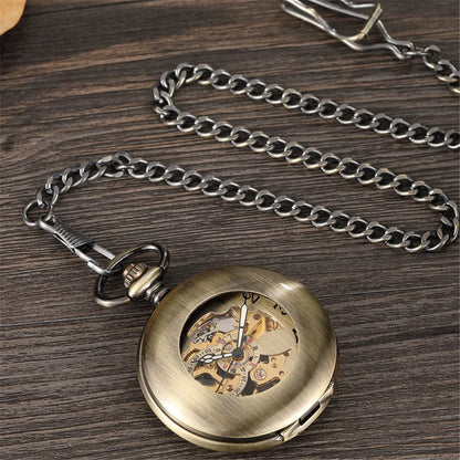 Antique Smooth Mechanical Pocket Watch Fob chain  Arabic Numerals Vintage Hand Wind Watch Skeleton Pendent Men Women Gift Clock