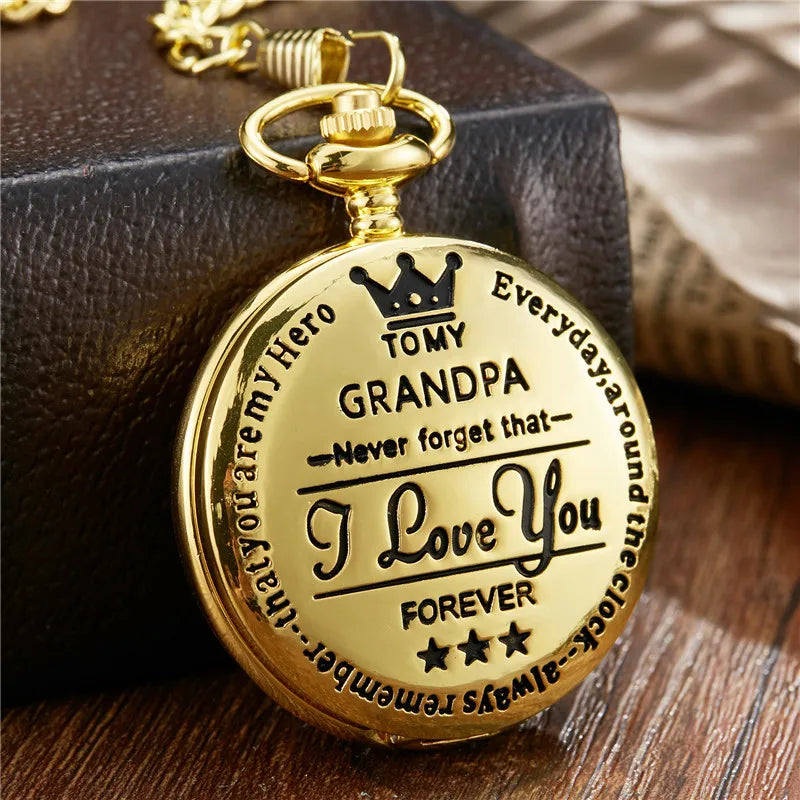 Pocket Watch To My Family I Love You Gift to Grandpa from Family Birthday Gift Boys Fob Watches Chain Birthday Graduation Gift