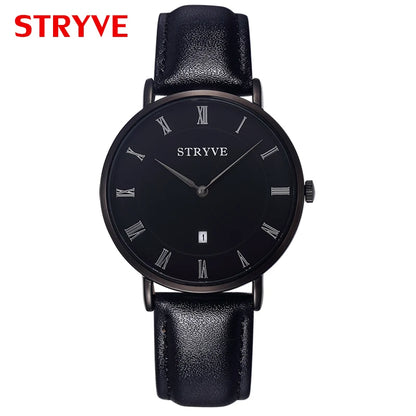 ساعة Montre Stryve النسائية ذات التصميم البسيط والبسيط وقرص رفيع للغاية وبها عقارب وساعة كوارتز فاخرة من الجلد الأصلي مقاومة للماء للرجال