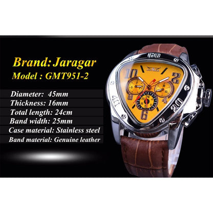 Jaragar Sport Fashion Design Geometric Triangle Case Brown Leather Strap 3 Dial Men Watch Top Brand Luxury Automatic Watch Clock