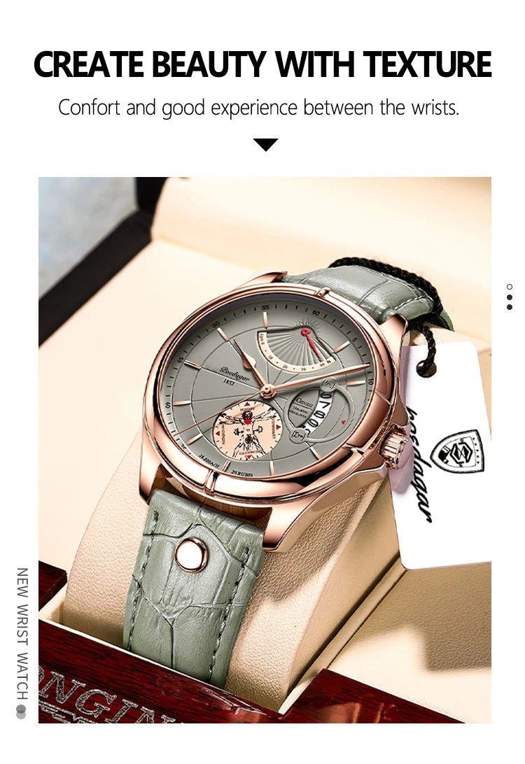 POEDAGAR Sports Men Watch 2022 New Fashion Big Dial Wristwatch Luxury Waterproof Calendar Quartz Leather Men's Watch