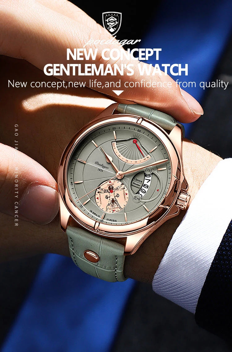 POEDAGAR Sports Men Watch 2022 New Fashion Big Dial Wristwatch Luxury Waterproof Calendar Quartz Leather Men's Watch