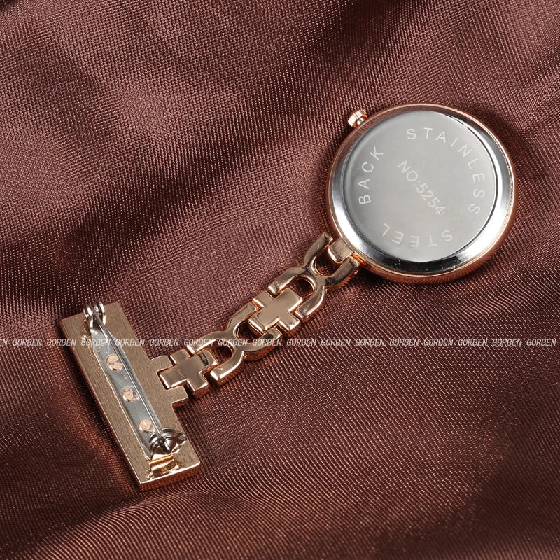 Luxury Medical Nurse Fob Watch Stainless Crystal Rose Gold Brooch Pin Hanging-on Nursing Women Watch For Doctor Paramedic Gift