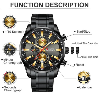 New 2021 CURREN Men Watches Quartz Wrist Watches Black Chronograph Waterproof Luminous Military Watch Man Relogios Masculinos