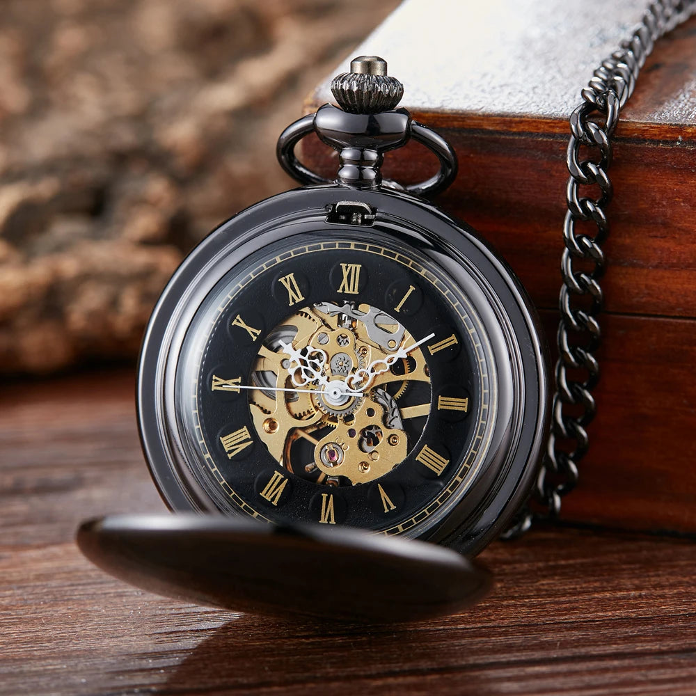 New 2 Sides Open Navidad Christmas Gift Smooth Mechanical Pocket Watch Men Women FOB Hand Wind Double Hunter Roman Numerals