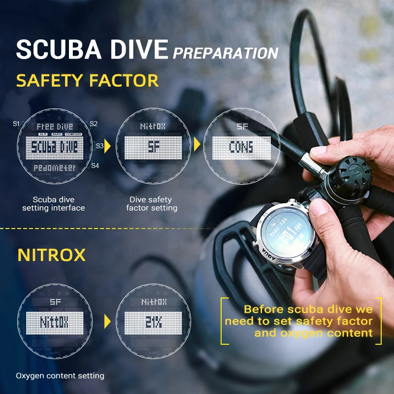 NORTH EDGE Mens Smart Watch Professional Dive Computer Watch Scuba Diving NDL (No Deco Time) 50M Altimeter Barometer Compass New