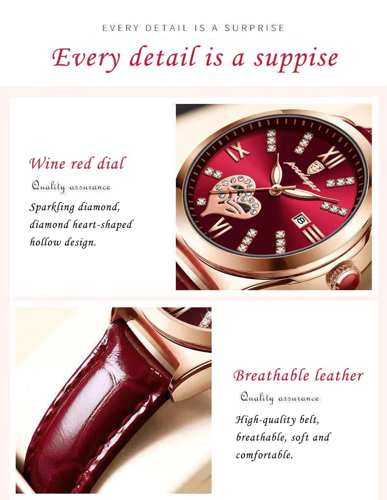 POEDAGAR Watch Women Diamond Waterproof Luminous Ladies Leather Watches Fashion Hollow Top Luxury Rose Gold Quartz Wristwatch