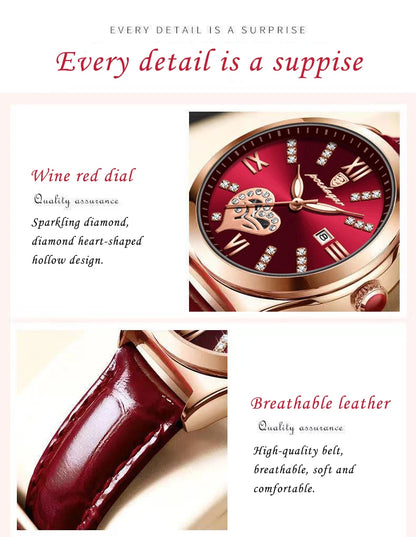 POEDAGAR Watch Women Diamond Waterproof Luminous Ladies Leather Watches Fashion Hollow Top Luxury Rose Gold Quartz Wristwatch