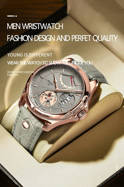 POEDAGAR Sports Men Watch 2022 New Fashion Big Dial Wristwatch Luxury Waterproof Calendar Quartz Leather Men's Watch