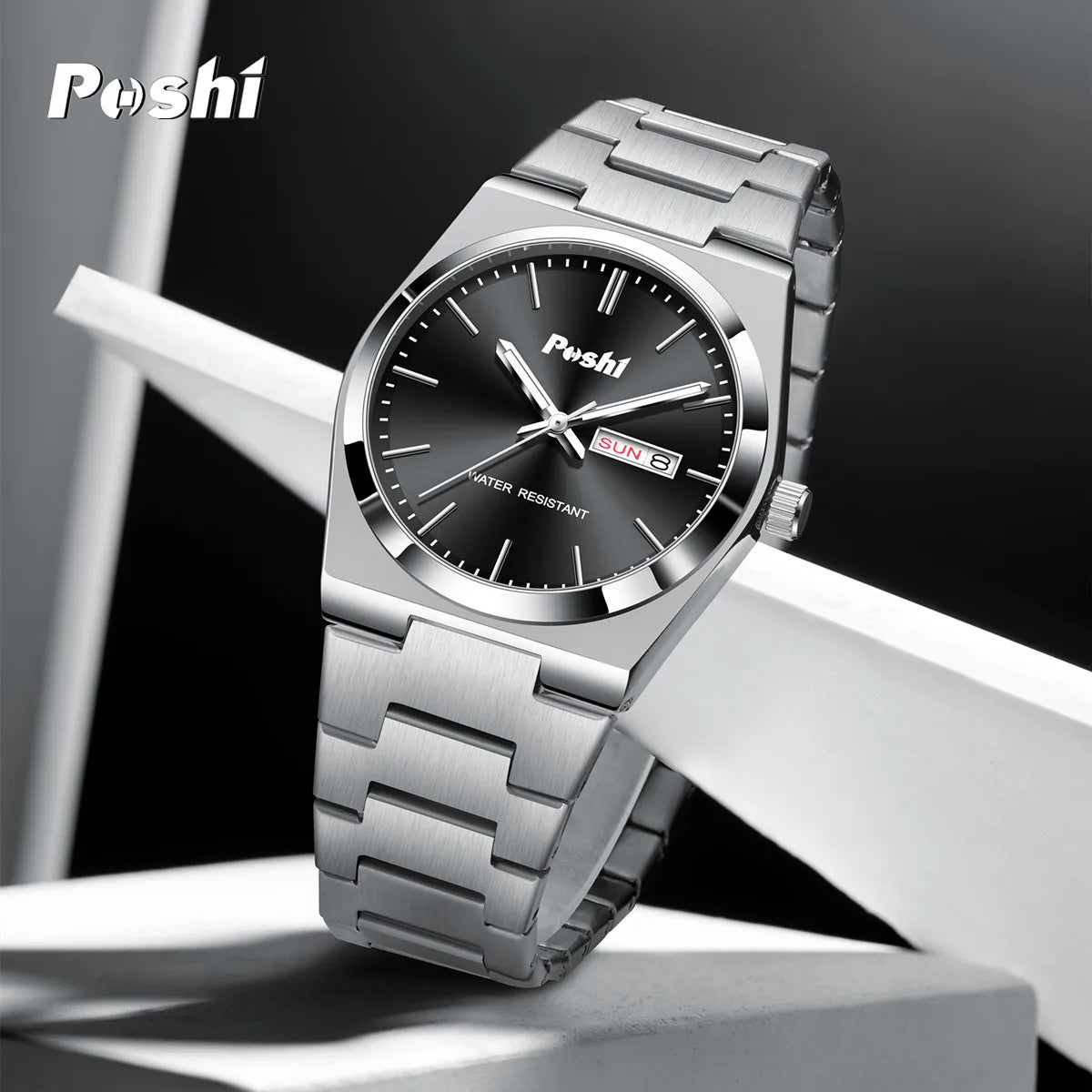 POSHI Fashion Watch for Man Luxury High Quality Quartz Wristwatch Week Date Display Original Brand Business Men's Clock With Box