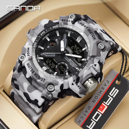 Sanda 3355 New Electronic Watch Military Style Camo Cool Multi functional Alarm Clock Waterproof Watch