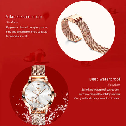 OLEVS New Women's Watches Elegant Original Waterproof Stainless steel Luminous Top Brand Ladies Wristwatch Ladies Quartz Watch