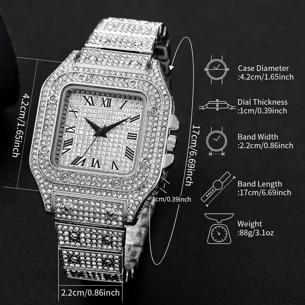 Montre unisexe à la mode avec diamants pour hommes et femmes, bracelet en acier inoxydable argenté, montre à quartz, ensemble de 2 pièces