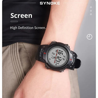 SYNOKE Montre électronique pour hommes Sports pour hommes Étanche Lumineux Multifonction Extérieur Alpinisme Grand écran Électronique