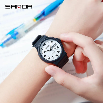 Sanda New 9072 Children's Dual Calendar Electronic Quartz Watch Outdoor Waterproof Simple Male and Female Student Couple Watches