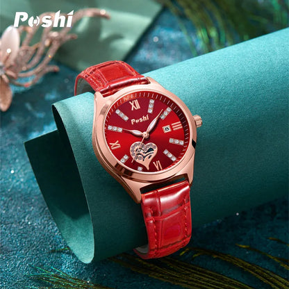 POSHI Original Brand Women Watch Fashion Quartz Watches Simple Casual Leather Ladies Bracelet Diamond Wristwatch Gift 2023