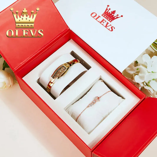 OLEVS Japan Movement Watch for Women Slim Thin Tungsten Steel Strap Elegant Diamond Wristwatch Ladies' Watches Bracelet Set Gift