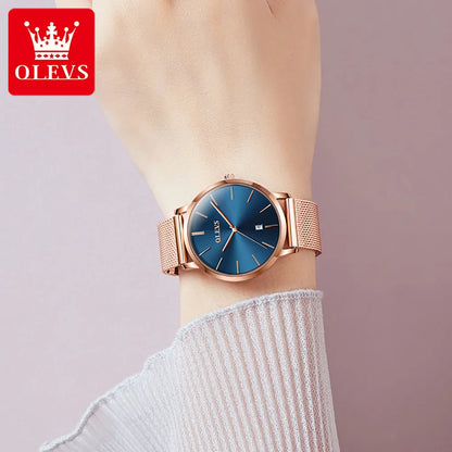 OLEVS Watch Women Rose Gold Top Brand Luxury JAPAN Movement Quartz Ultra Thin Ladies Watch Calendar Date Necklace Watch Set