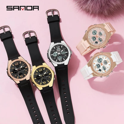 SANDA Sports Femmes Montres Mode Casual Étanche LED Montre Numérique Femmes Montres-Bracelets Pour Femmes Horloge Relogio Feminino 6062