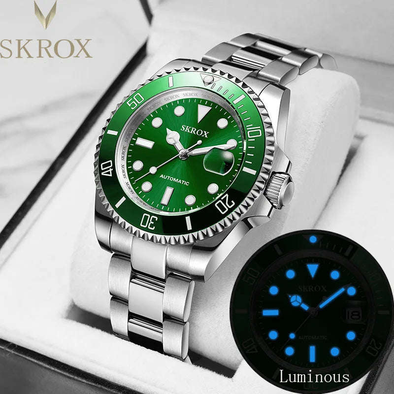 Luxury Brand Replica Green Dial Submarine Diver Luminous Sapphire Stainless Steel Automatic Movement Military Men Wrist Watches