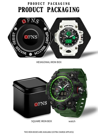 OFNS Top Brand Sports Men's Watches Military Quartz Watch Man Waterproof Wristwatch for Men Clock shock relogios masculino 3169