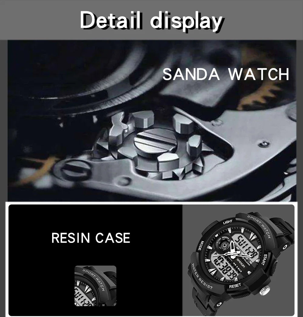 SANDA Digital Watch Men Military Army Sport Quartz Wristwatch Top Brand Luxury LED Waterproof Male Electronic Watches 6002